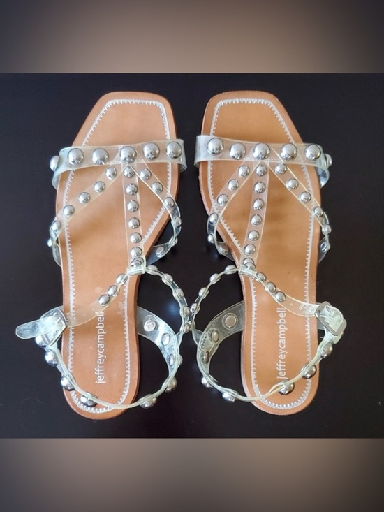 Jeffrey Campbell Shoes - Jeffrey Campbell Silver Studded T-Strap Flat Sandals